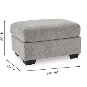 Detail image of Loreo Flint Ottoman with overlay of product dimensions