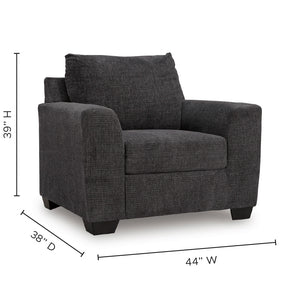 Detail image of Loreo Ebony Chair with overlay of product dimensions