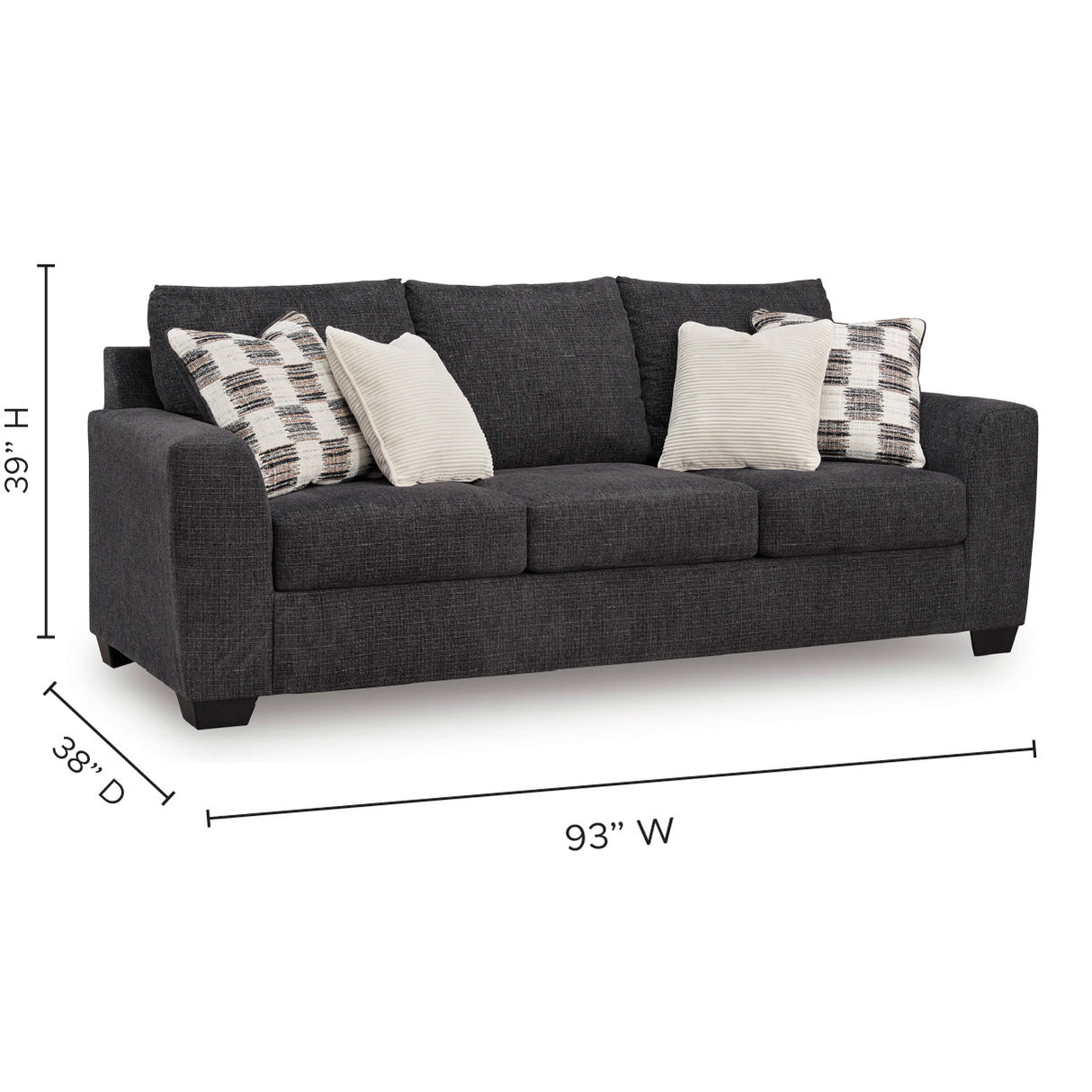 Detail image of Loreo Ebony Queen Sleeper with overlay of product dimensions