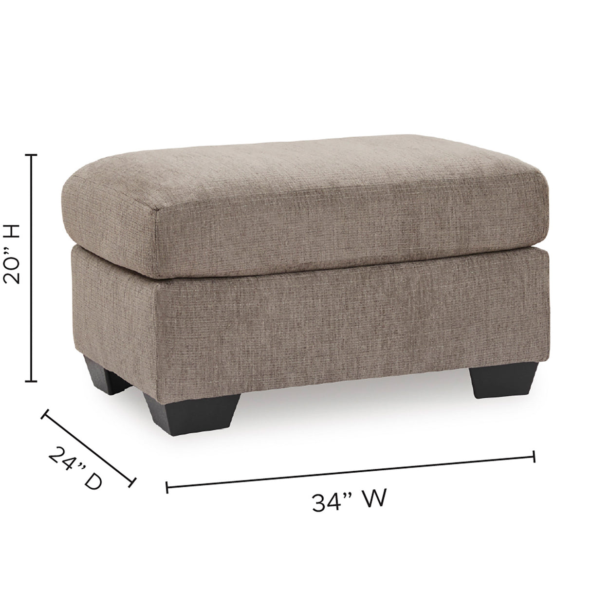 Detail image of Loreo Truffle Ottoman with overlay of product dimensions