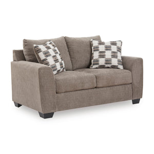 Front right view of Loreo Truffle Loveseat