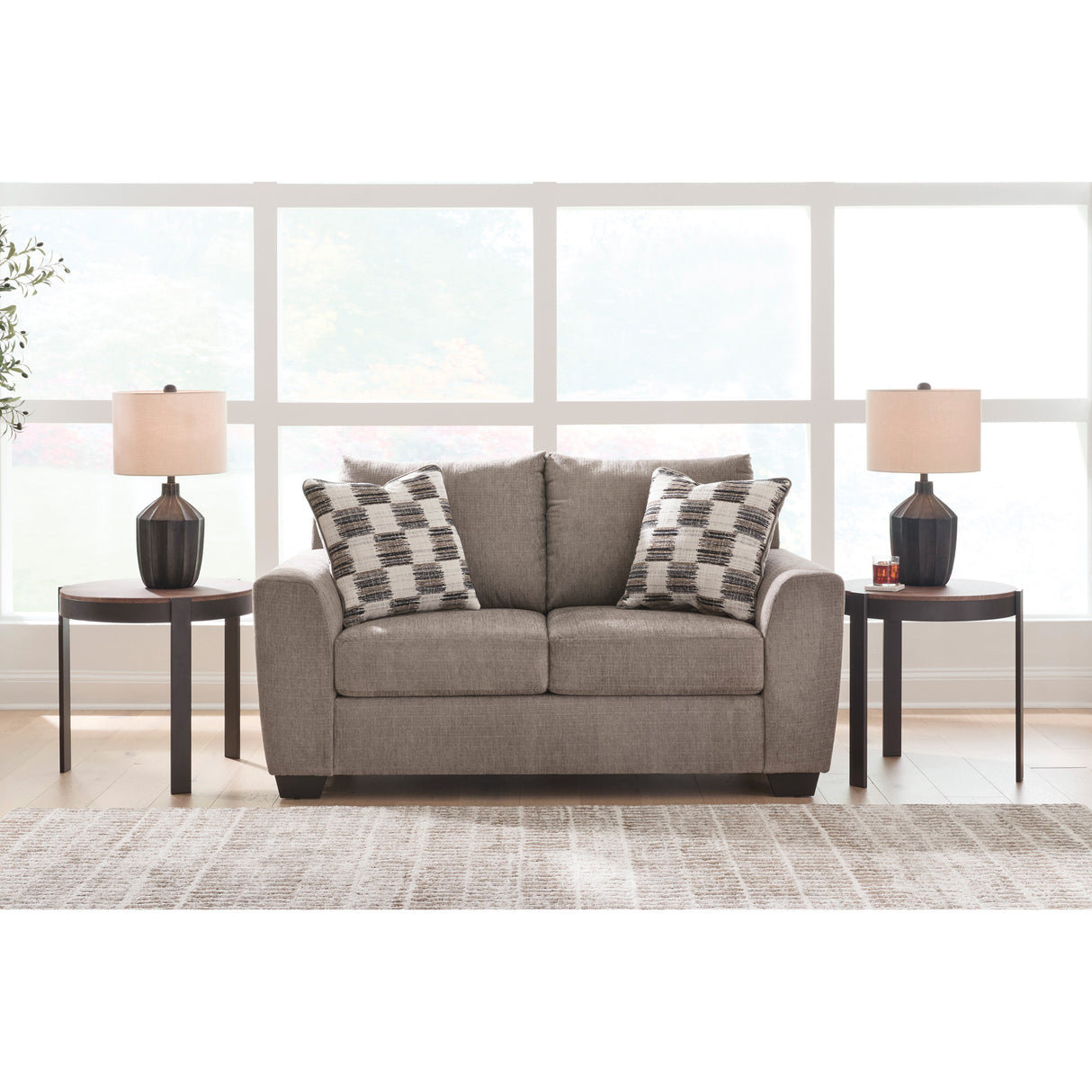 A room setting featuring Loreo Truffle Loveseat