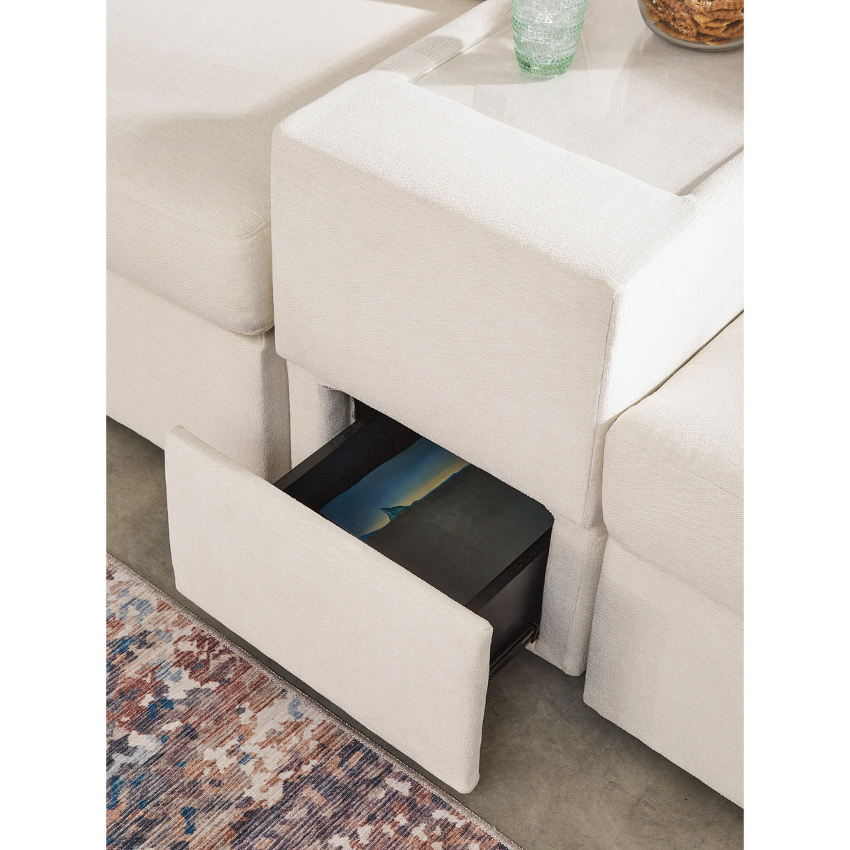 Detail view of Modmax Oyster Storage Console