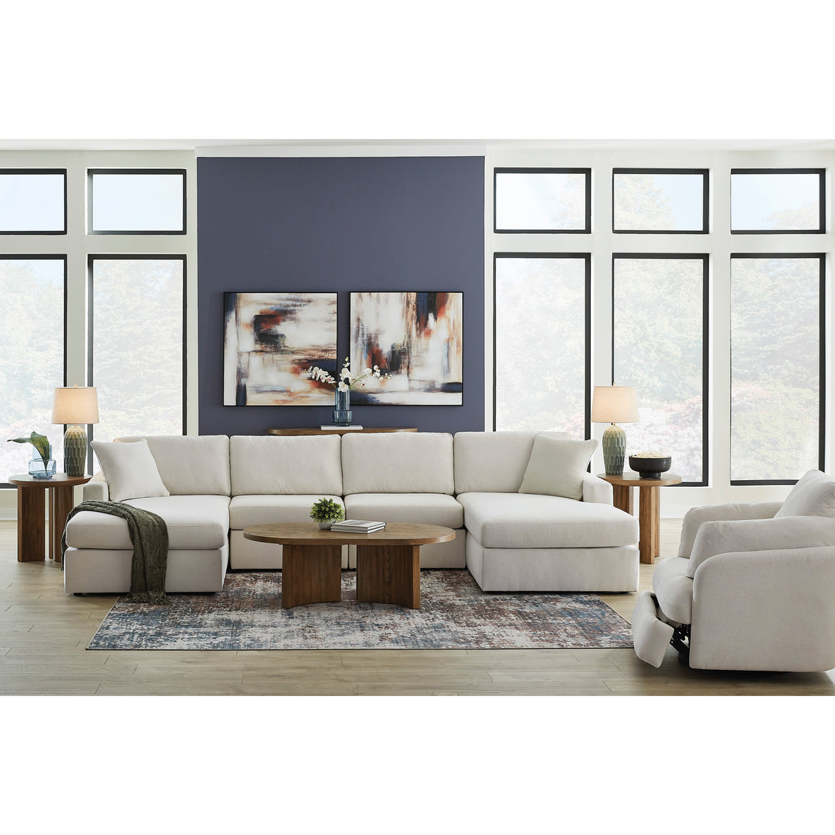 A room setting featuring Modmax Oyster 4 Piece Dual Chaise Sectional