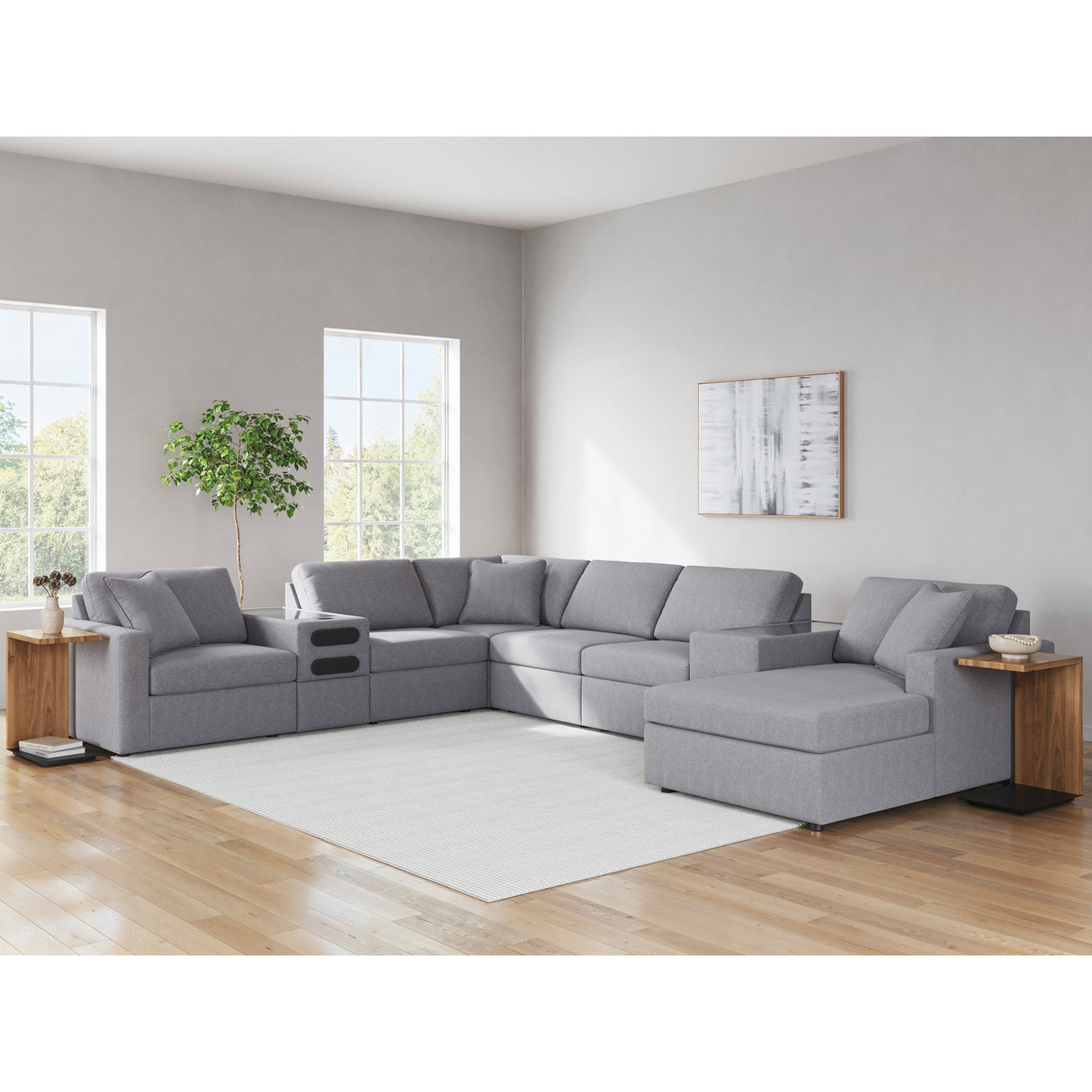A room setting featuring Modmax Granite Right Storage Chaise
