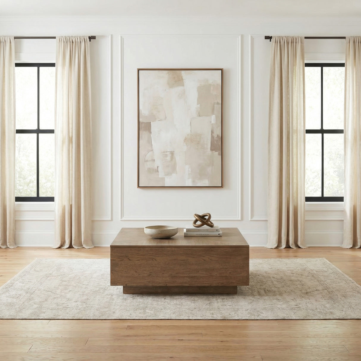 A room setting featuring Artisan Home Sienna Stone Square Coffee Table