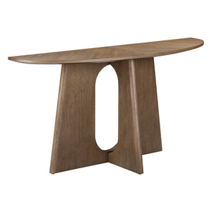 Front right view of Hendrix Natural Demilune Sofa Table