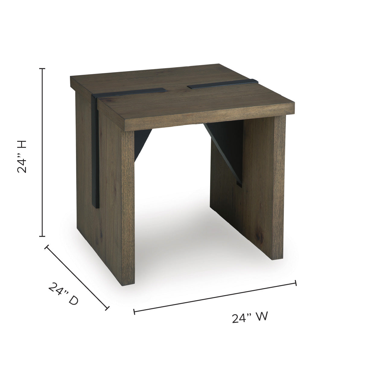 Detail image of Kandinew Brown Square End Table with overlay of product dimensions