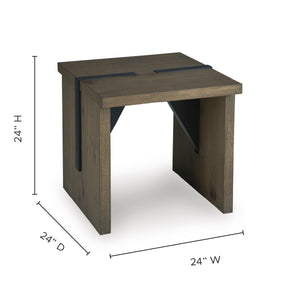 Detail image of Kandinew Brown Square End Table with overlay of product dimensions