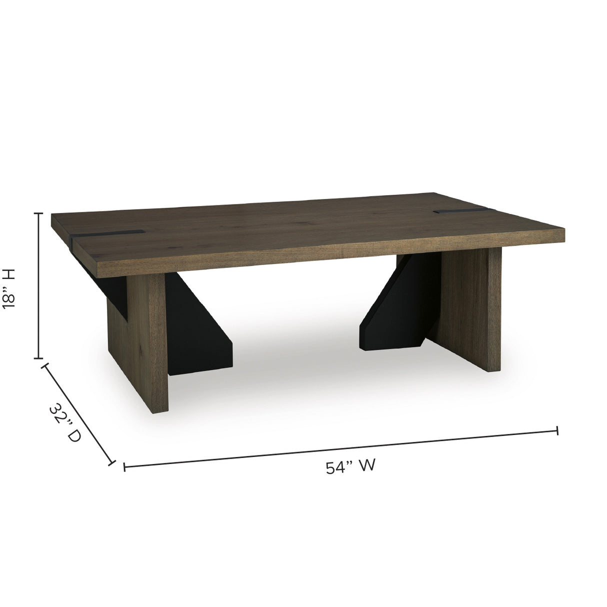 Detail image of Kandinew Brown Rectangular Coffee Table with overlay of product dimensions
