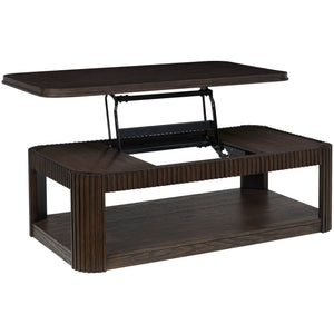 Detail view of Carlibrie Warm Brown Lift Top Coffee Table