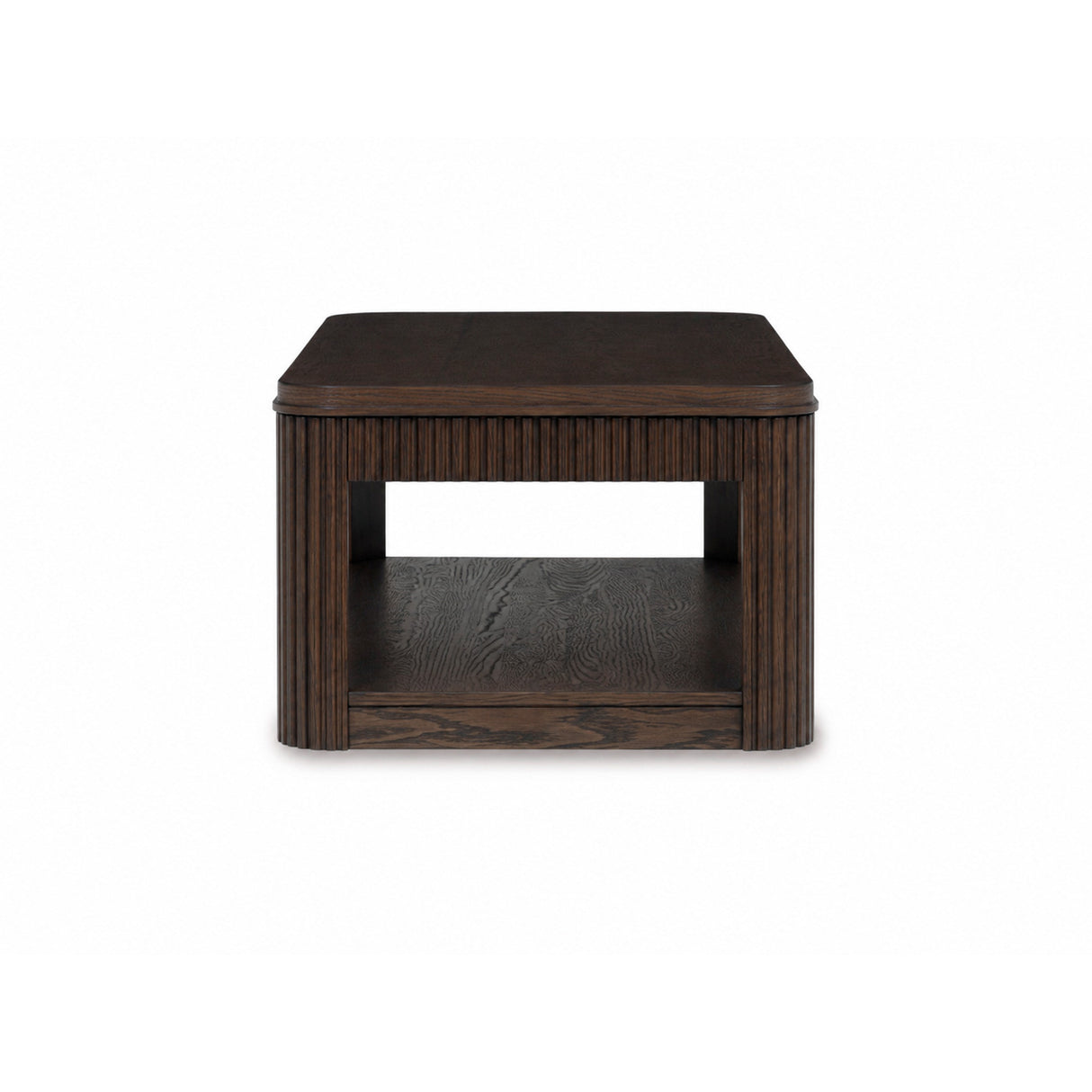 Side view of Carlibrie Warm Brown Lift Top Coffee Table
