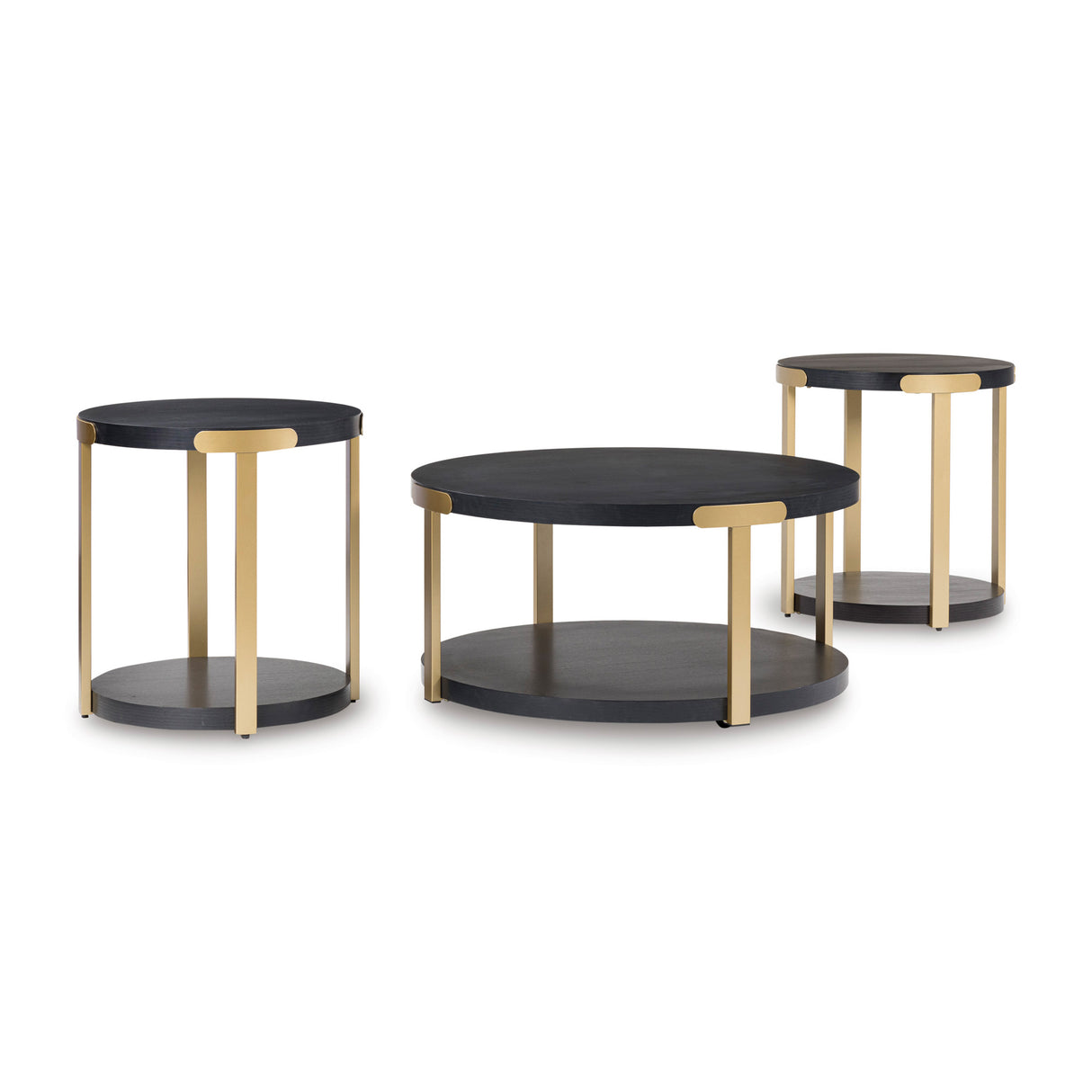 Front right view of Shylore Black Set of 3 Tables