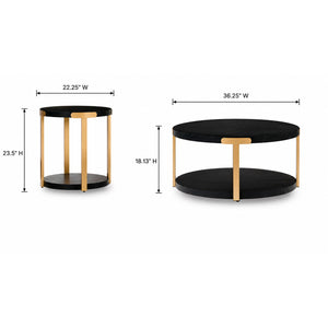 Detail image of Shylore Black Set of 3 Tables with overlay of product dimensions