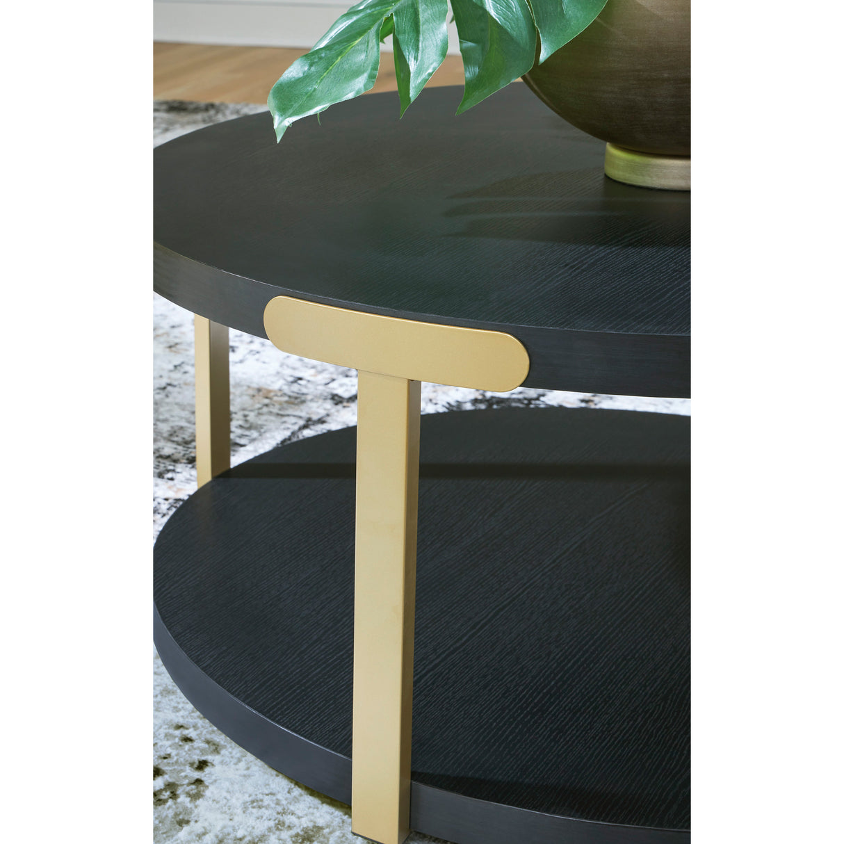 Detail view of Shylore Black Set of 3 Tables