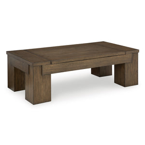 Front right view of Rosswain Warm Brown Lift Top Coffee Table