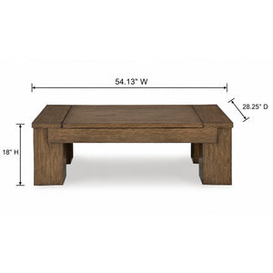 Detail image of Rosswain Warm Brown Lift Top Coffee Table with overlay of product dimensions