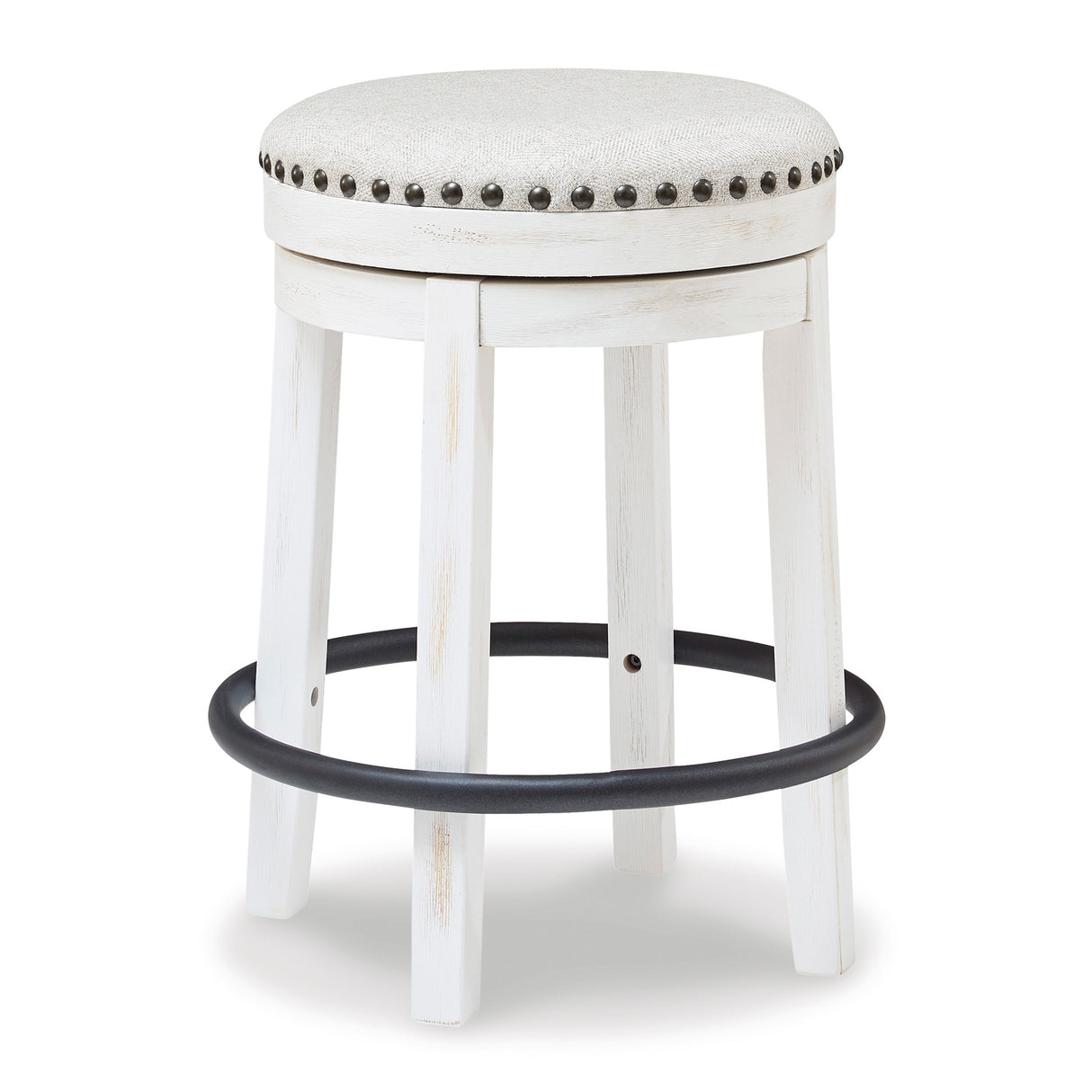 Front right view of Valebeck Antique White Backless Swivel Counter Stool