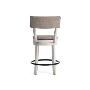 Back view of Robbinsdale Antique White Upholstered Swivel Open Back Counter Stool