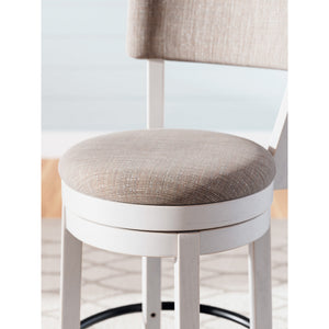 Detail view of Robbinsdale Antique White Upholstered Swivel Open Back Counter Stool