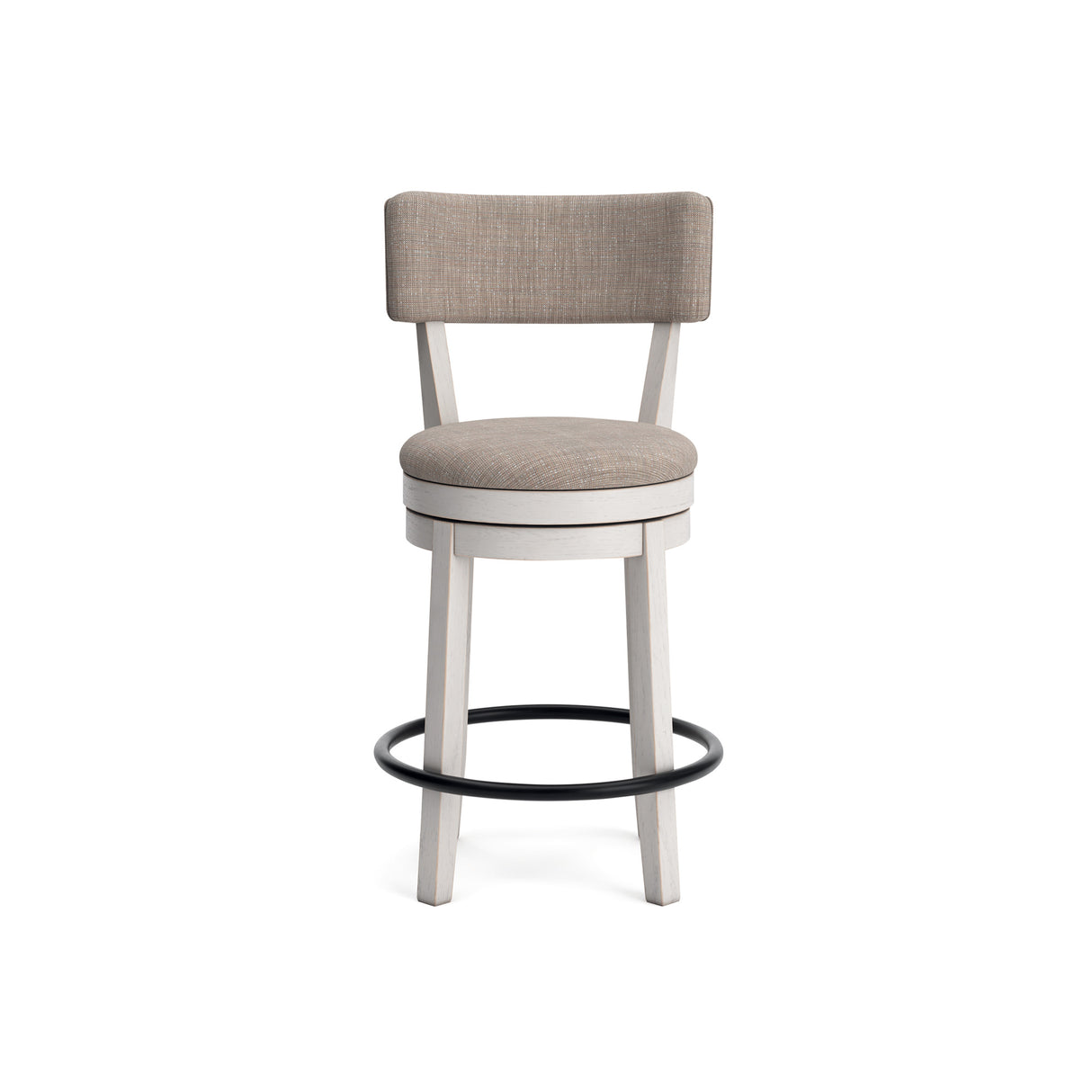 Robbinsdale Antique White Upholstered Swivel Open Back Counter Stool QK1107503