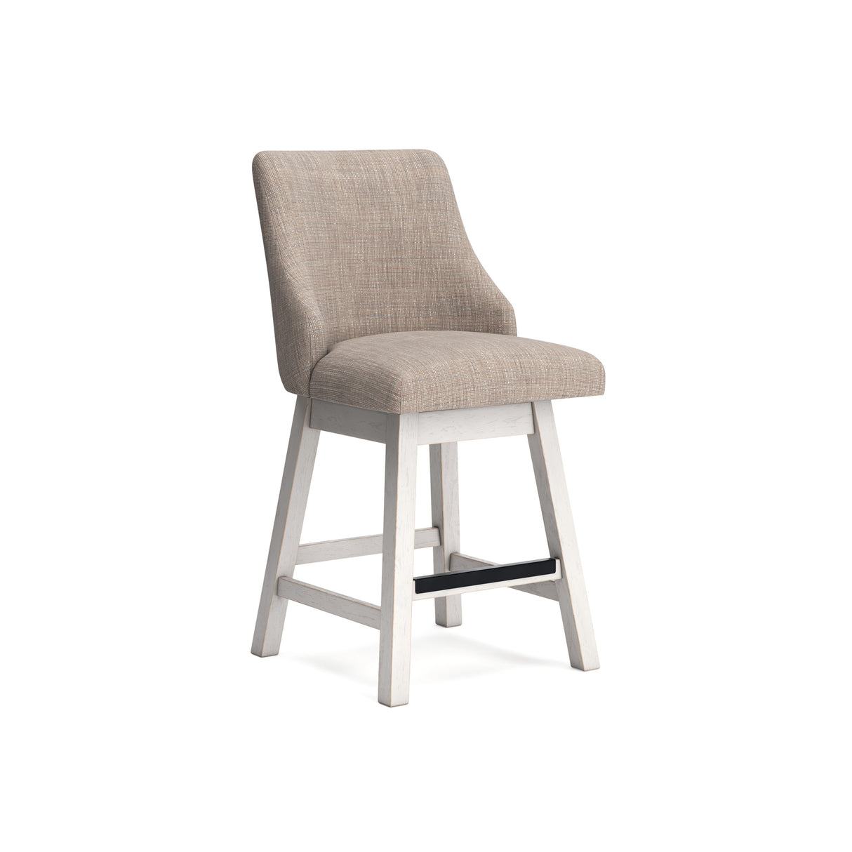 Front right view of Robbinsdale Antique White Upholstered Swivel Counter Stool
