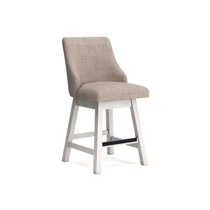 Front right view of Robbinsdale Antique White Upholstered Swivel Counter Stool