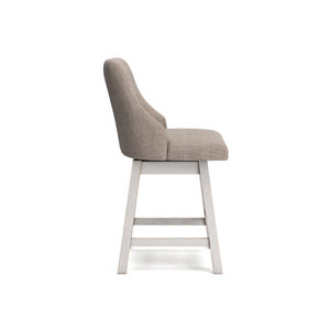 Side view of Robbinsdale Antique White Upholstered Swivel Counter Stool