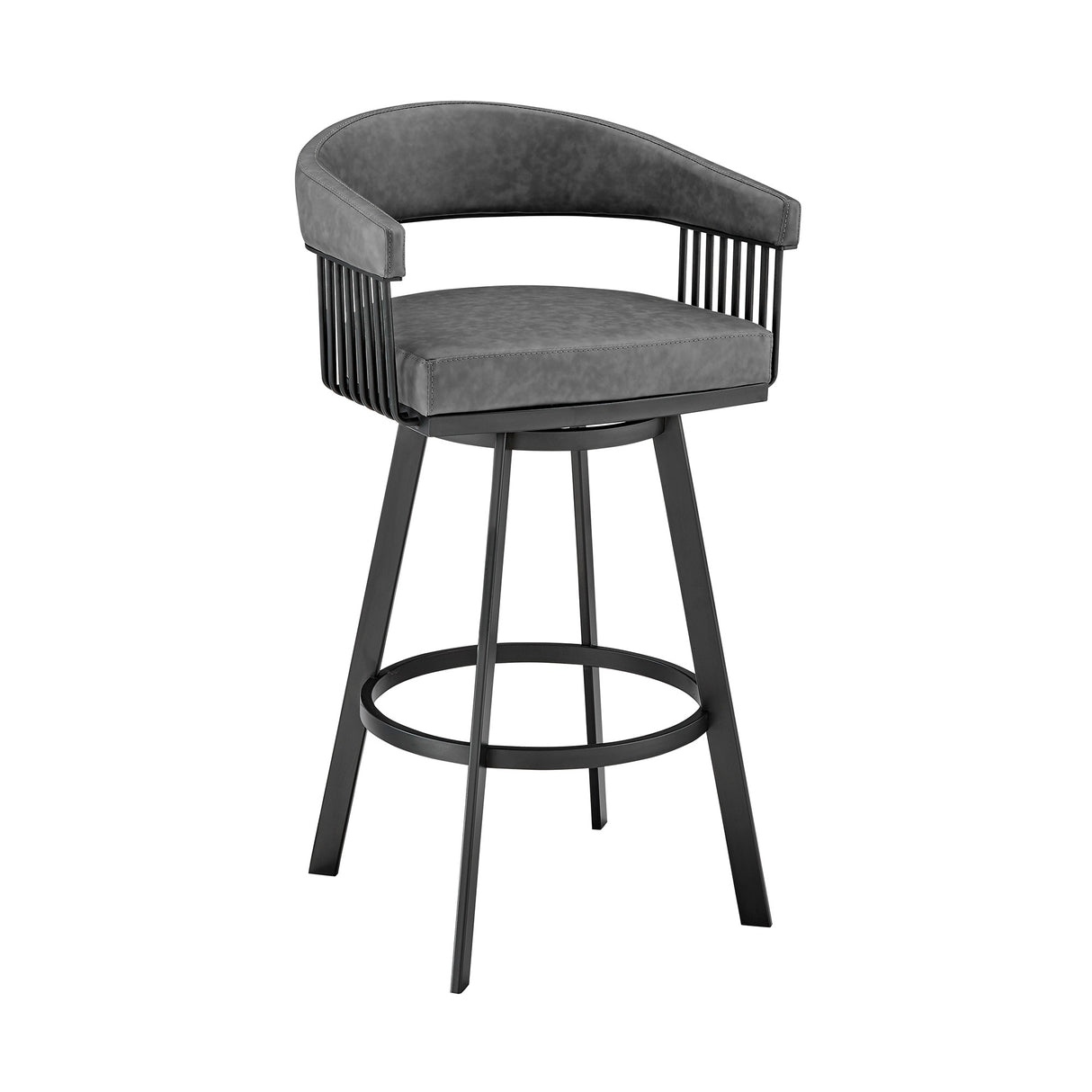 Front right view of Chelsea Vintage Gray Swivel Counter Stool