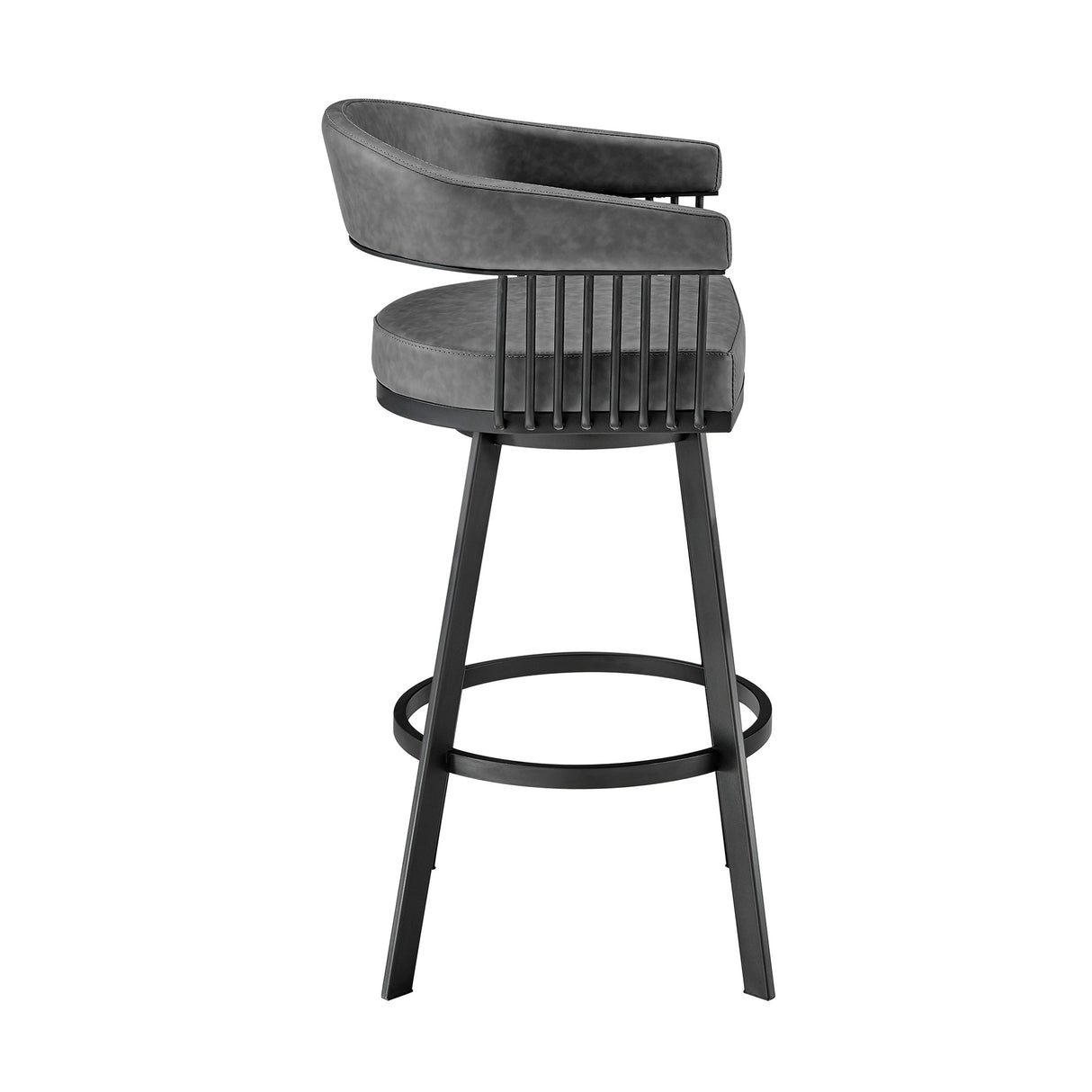 Side view of Chelsea Vintage Gray Swivel Counter Stool