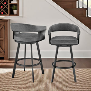A room setting featuring Chelsea Vintage Gray Swivel Bar Stool
