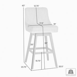 Detail image of Branson Gray Swivel Bar Stool with overlay of product dimensions