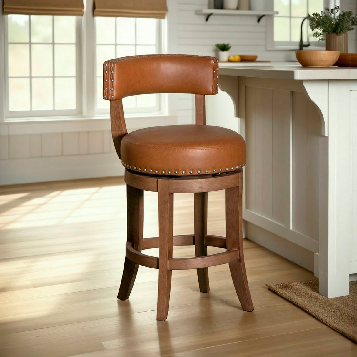 A room setting featuring Mystic Toffee Swivel Counter Stool