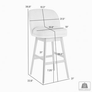 Detail image of Sadie Taupe Swivel Counter Stool with overlay of product dimensions