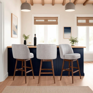A room setting featuring Sadie Taupe Swivel Bar Stool