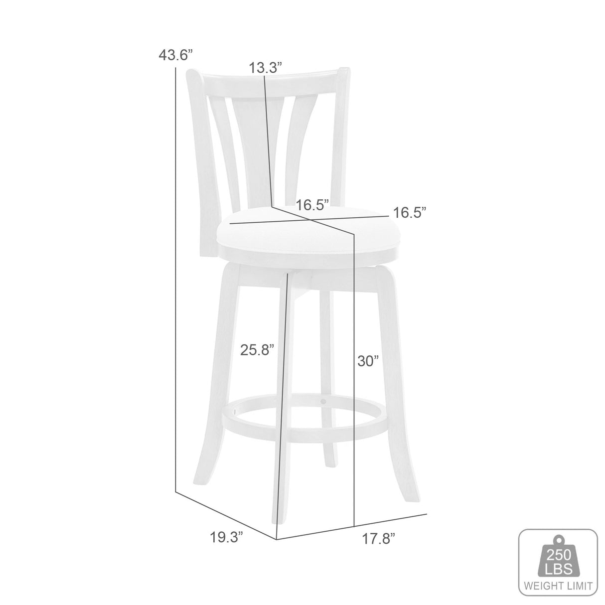 Detail image of Elle Dune Swivel Bar Stool with overlay of product dimensions