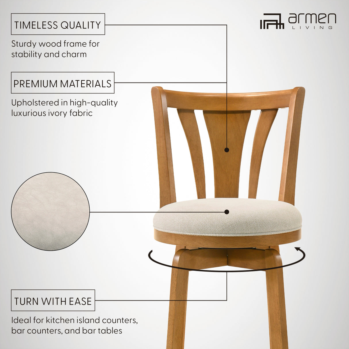 Detail view 2 of Elle Dune Swivel Bar Stool