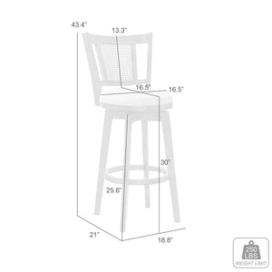 Detail image of Isla Wheat Swivel Bar Stool with overlay of product dimensions