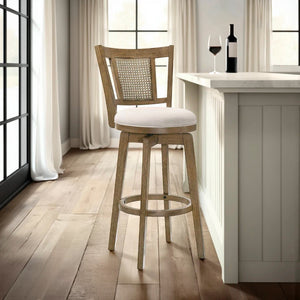 A room setting featuring Isla Wheat Swivel Bar Stool