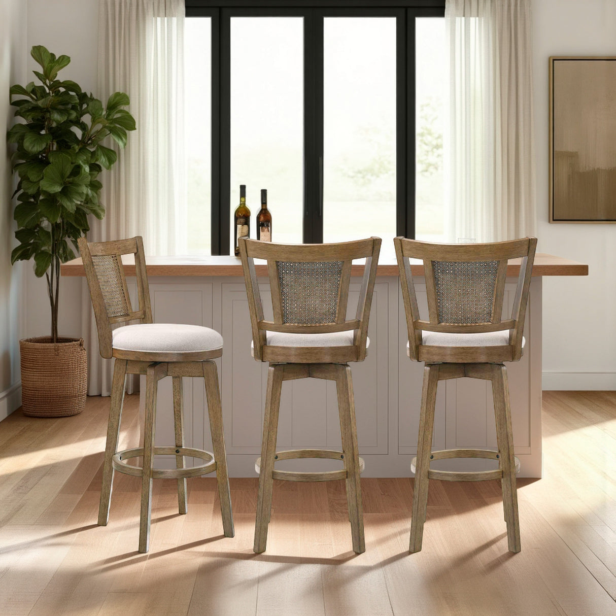 Room setting 2 featuring Isla Wheat Swivel Bar Stool
