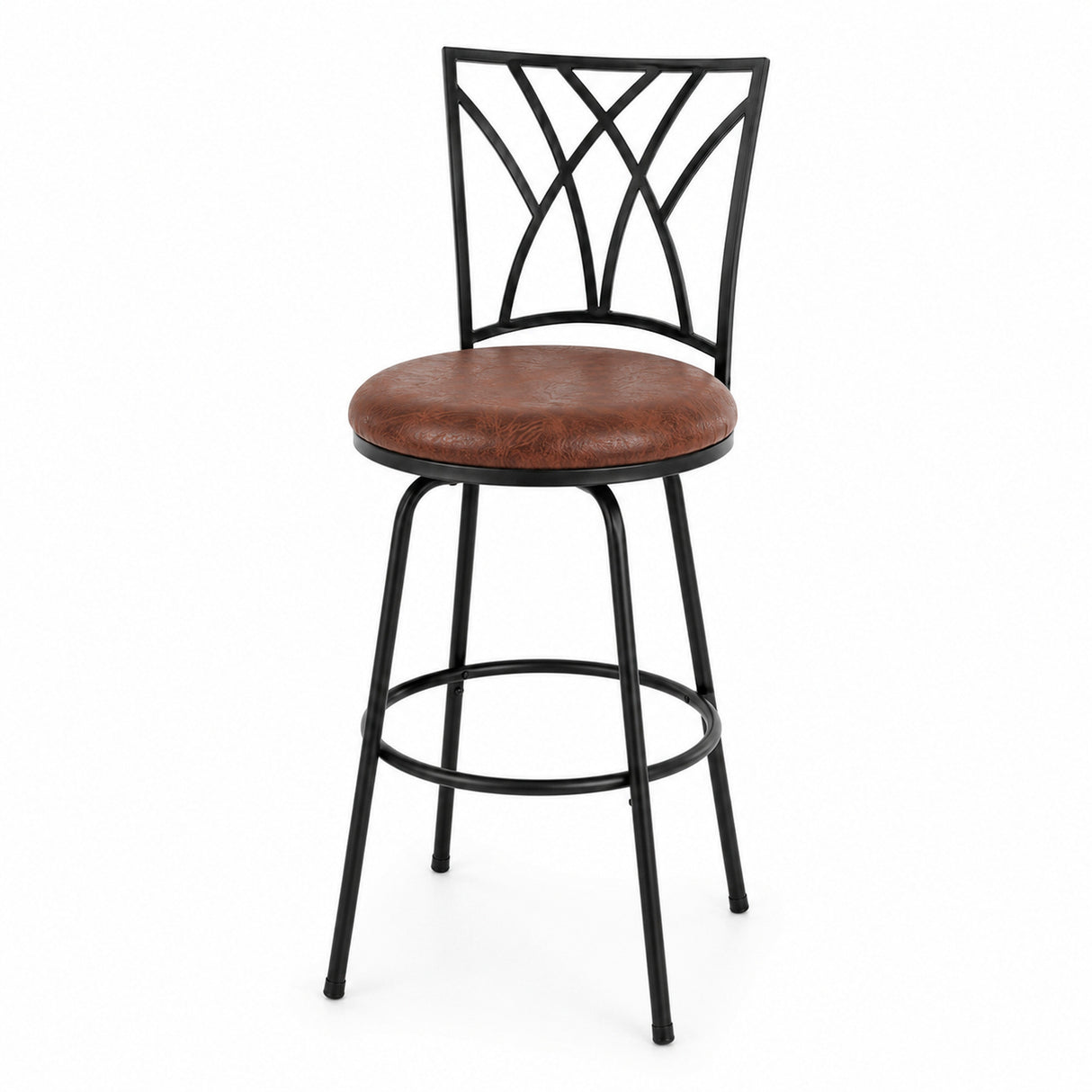 Front right view of Hurley Rustic Brown Swivel Bar Stool