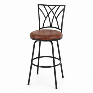 Front right view of Hurley Rustic Brown Swivel Bar Stool