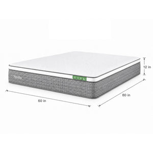 Detail image of Luna Apex Plus 12 Inch Hybrid Queen Mattress with overlay of product dimensions