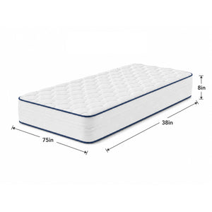 Detail image of Luna Shift Plus 8 Inch Hybrid Twin Mattress with overlay of product dimensions