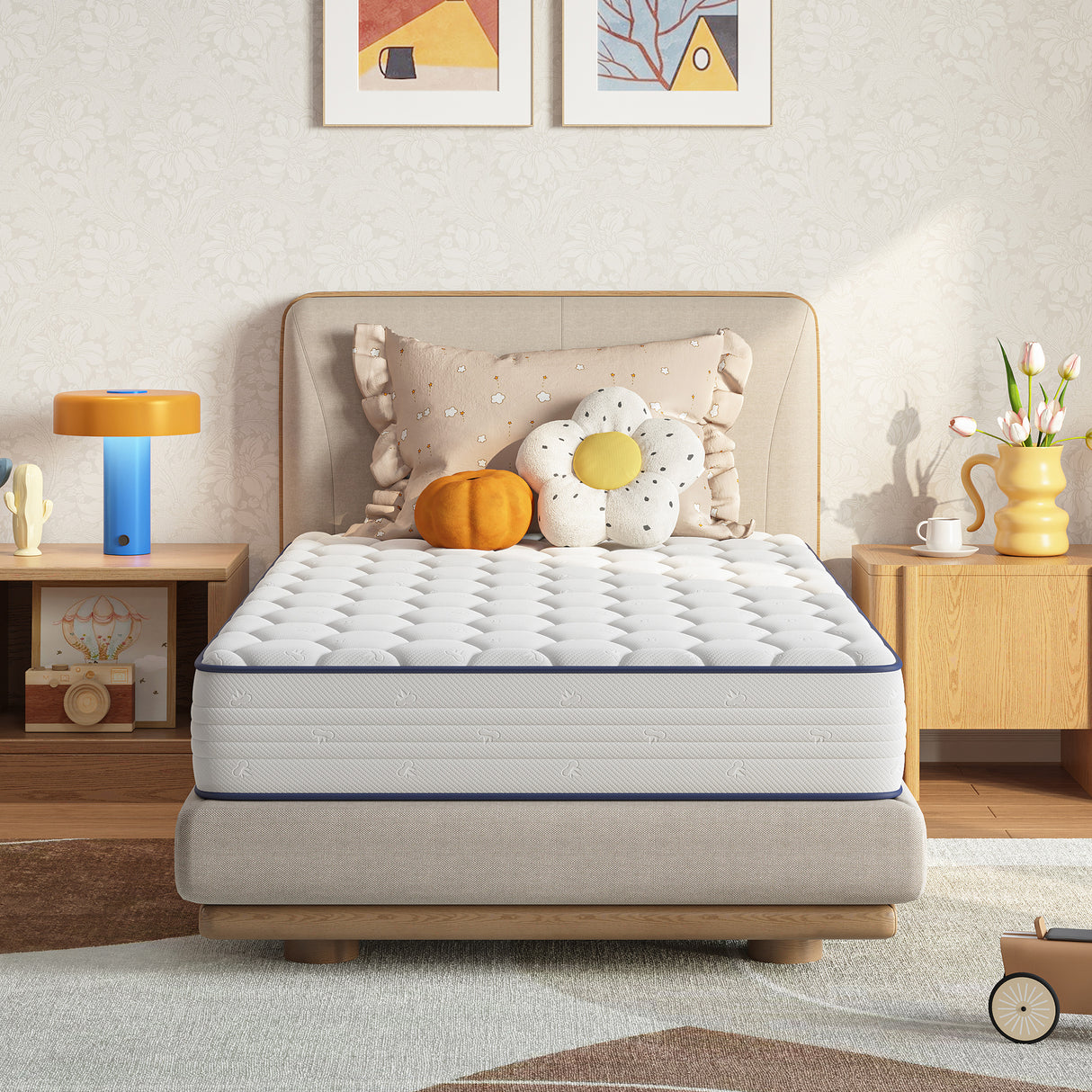 A room setting featuring Luna Shift Plus 8 Inch Hybrid Full Mattress