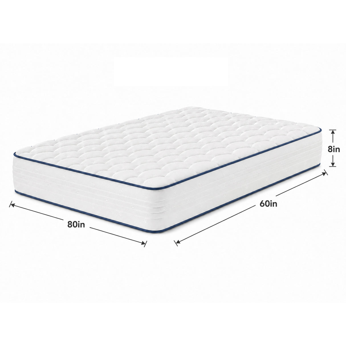 Detail image of Luna Shift Plus 8 Inch Hybrid Queen Mattress with overlay of product dimensions