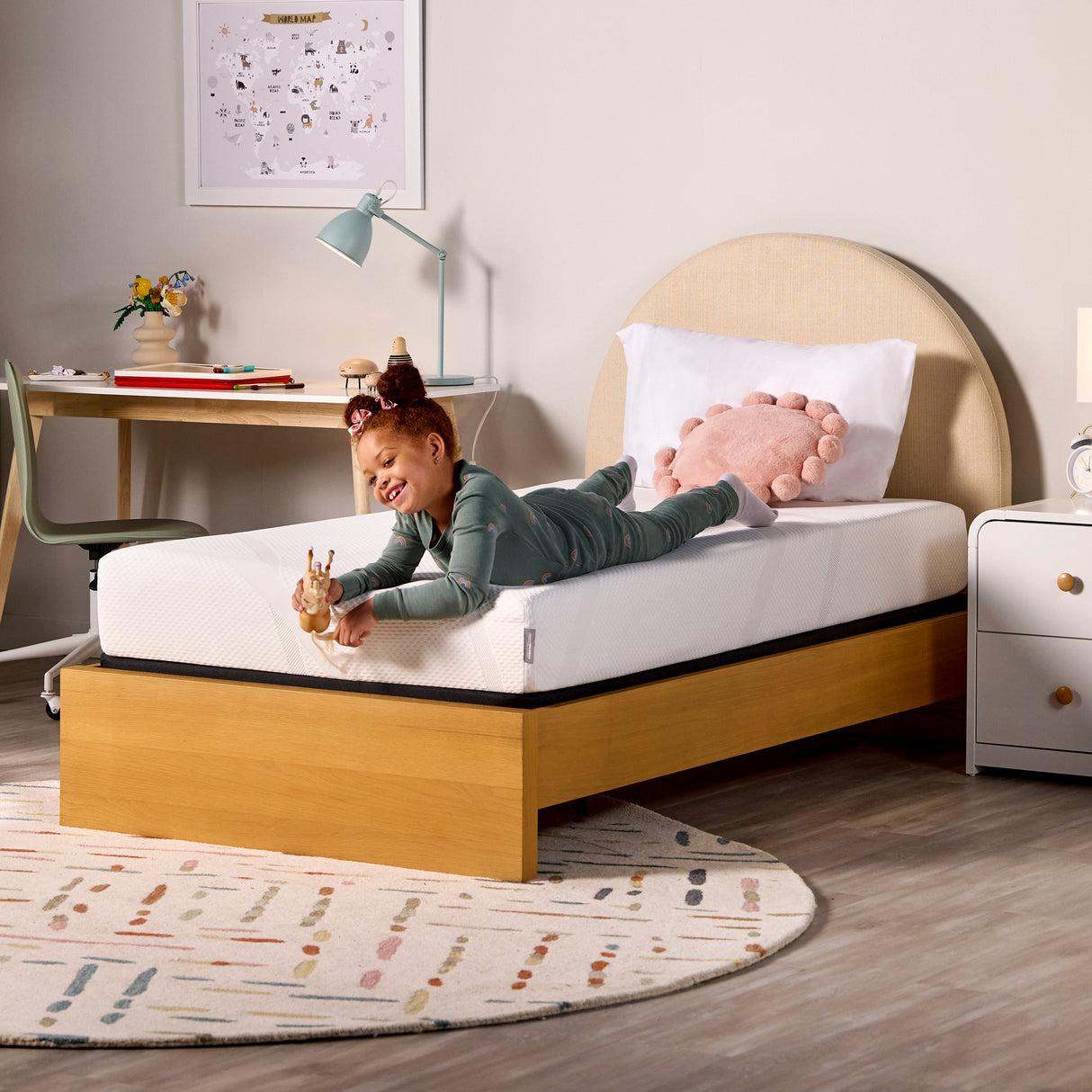 A room setting featuring Tempur-Pedic TEMPUR-Cloud Kids 8 Inch Medium Twin Mattress