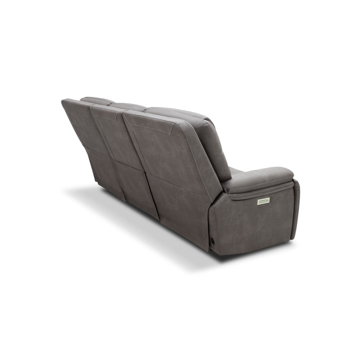 Back left view of Winslow Smoke Immersive Sound Power Reclining Sofa