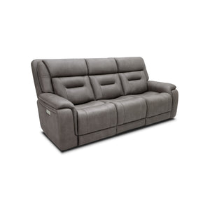 Front left view of Winslow Smoke Immersive Sound Power Reclining Sofa