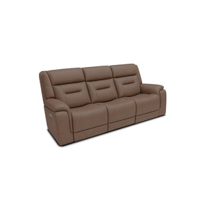 Front left view of Winslow Cappuccino Immersive Sound Power Reclining Sofa